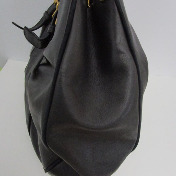 Italian Leather X Large Satchel Tote Bag Black Gold - Picture 4 of 13